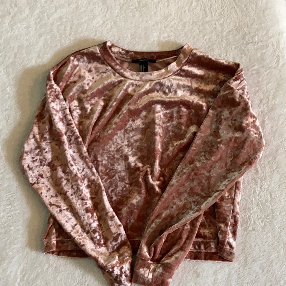 Velvet pink long sleeve short top